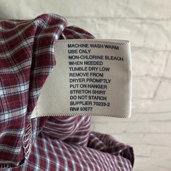 Stafford Maroon & Blue Checkered Button Down Regular Fit Shirt, Large, Pre-owned - Picture 6 of 6